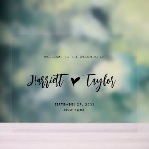 En Acrylique Panneau de bienvenue de mariage à l'écriture de cœ