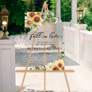 En Acrylique Panneau de bienvenue de mariage aux tournesols ver