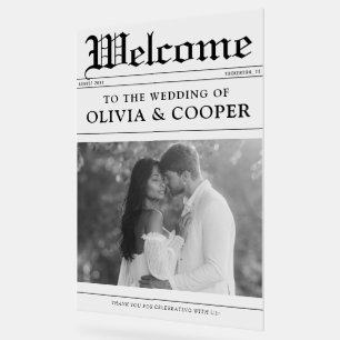 En Acrylique Panneau de bienvenue de mariage de journal