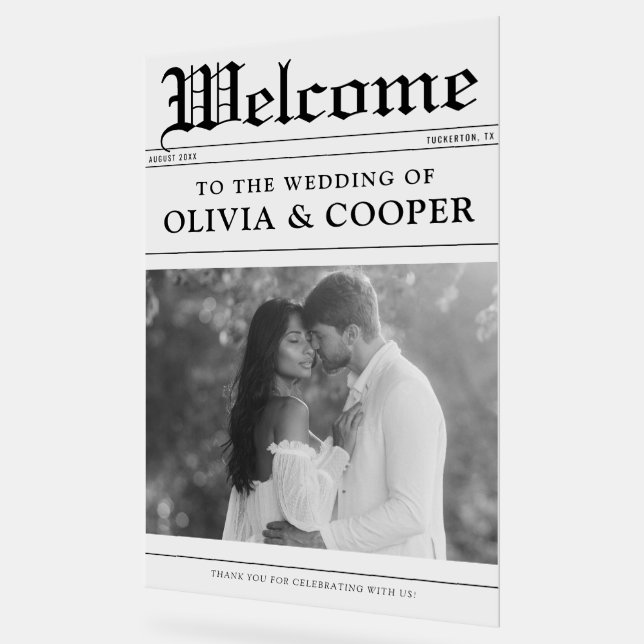 En Acrylique Panneau de bienvenue de mariage de journal (Angle)