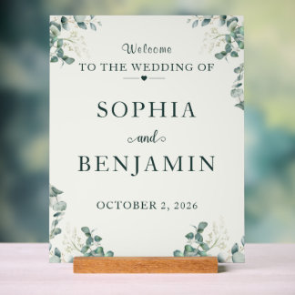 En Acrylique Panneau de Bienvenue de Mariage Élégant Eucalyptus