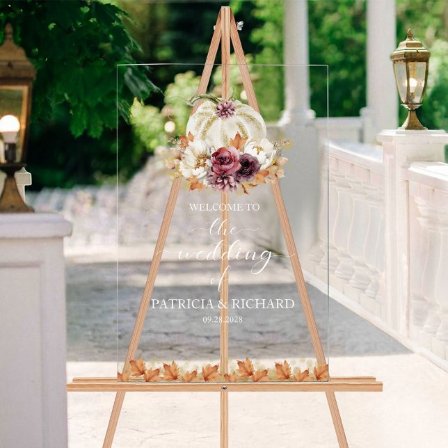 En Acrylique Panneau de bienvenue de mariage floral automnal à  (Créateur téléchargé)