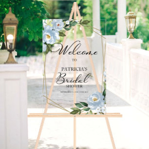En Acrylique Panneau de bienvenue de mariage floral bleu poussi