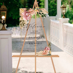 En Acrylique Panneau de bienvenue de mariage floral bohème aux