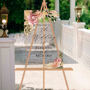 En Acrylique Panneau de bienvenue de mariage floral bohème aux