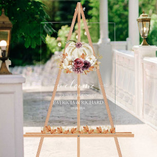 En Acrylique Panneau de bienvenue de mariage floral d'automne c
