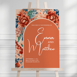 En Acrylique Panneau de bienvenue de mariage   Floral Terracott
