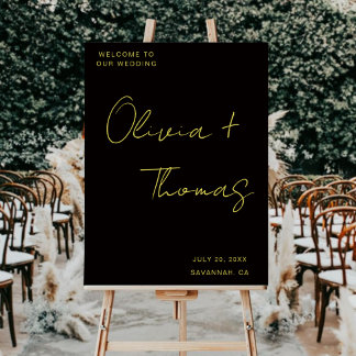 En Acrylique Panneau de bienvenue de mariage moderne noir et or