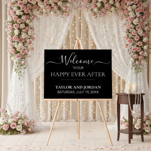 En Acrylique Panneau de bienvenue de mariage noir minimaliste m