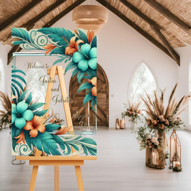En Acrylique Panneau de bienvenue de mariage Tropical Iridescen (Créateur téléchargé)