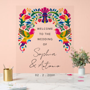 En Acrylique Panneau de bienvenue Fête florale d'oiseaux mexica