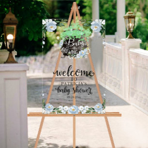 En Acrylique Panneau de bienvenue Fleurs bleues pour Baby Showe