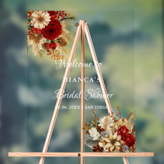 En Acrylique Panneau de bienvenue floral boho Bourgogne pour la