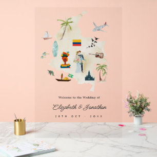En Acrylique Panneau de Bienvenue Mariage Destination Carte Col