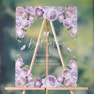 En Acrylique Panneau de Bienvenue Mariage Papillons Violets