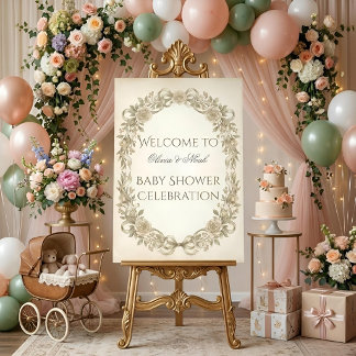 En Acrylique Panneau de bienvenue pour Baby Shower Floral Neutr