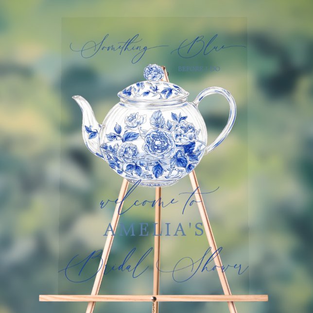 En Acrylique Panneau de bienvenue pour mariage floral bleu (Neutre)