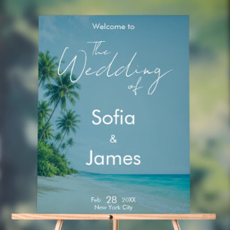 En Acrylique Panneau de Bienvenue pour Mariage sur Plage Tropic