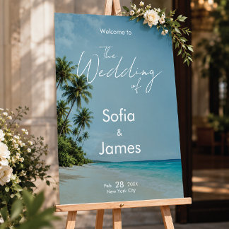 En Acrylique Panneau de Bienvenue pour Mariage sur Plage Tropic