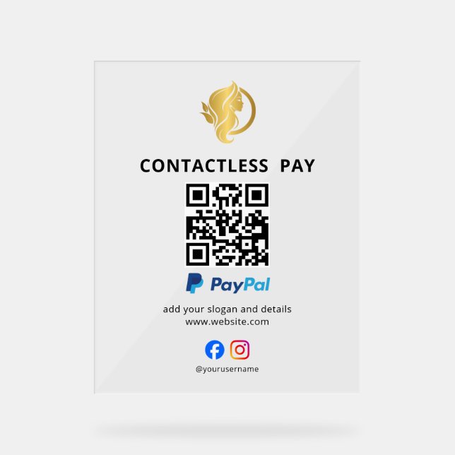 En Acrylique Panneau de code QR de paiement sans contact | PayP (Recto)