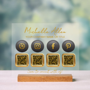 En Acrylique Panneau de code QR des médias sociaux de l'entrepr