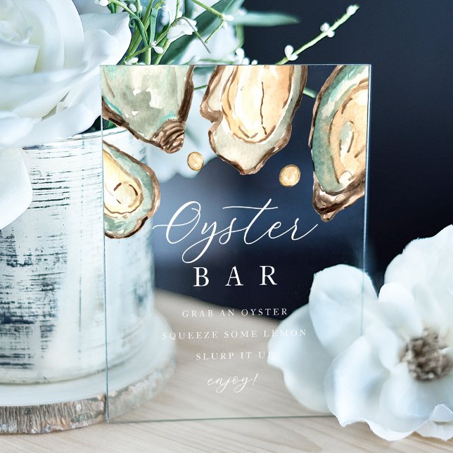 En Acrylique Panneau de la barre d'huîtres de l'aquarelle côtiè (Coastal watercolor oyster bar sign for your wedding or special event)