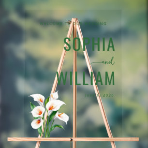 En Acrylique Panneau de mariage floral vert élégant