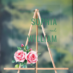 En Acrylique Panneau de mariage floral vert élégant