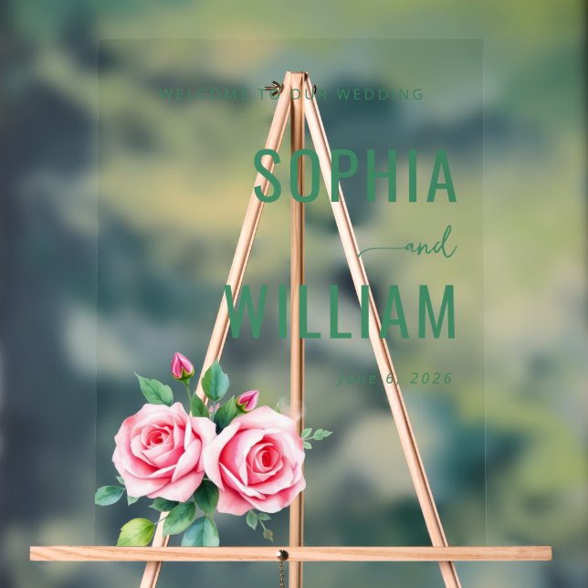 En Acrylique Panneau de mariage floral vert élégant (Neutre)