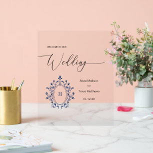 En Acrylique Panneau de mariage personnalisé avec monogramme bl