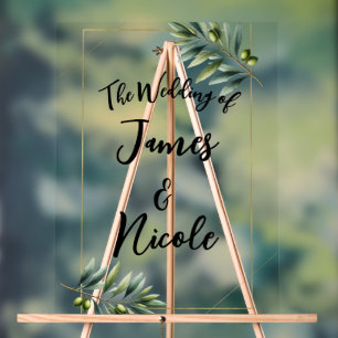 En Acrylique Panneau de mariage rustique feuille d'olive verte 