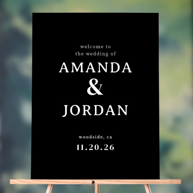 En Acrylique Panneau de mariage typographique noir élégant (Neutre)