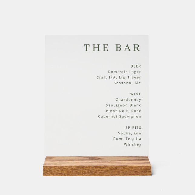 En Acrylique Panneau de menu à barre sérif blanc élégant (Recto)