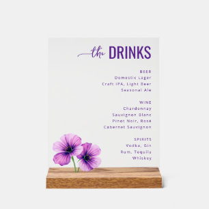 En Acrylique Panneau de menu de boissons lavande élégant
