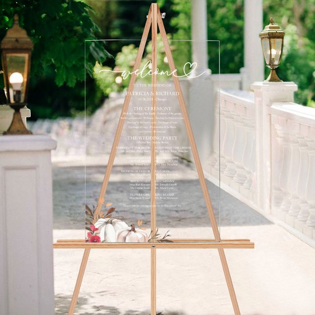 En Acrylique Panneau de Programme de Mariage d'Automne Citrouil (Créateur téléchargé)