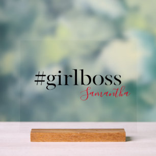 En Acrylique Panneau du bureau "Girl Boss" avec nom