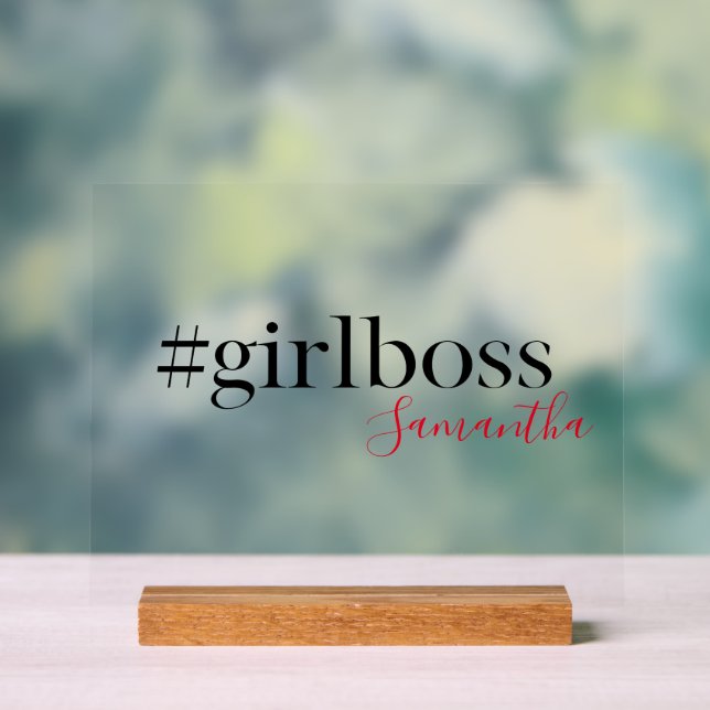 En Acrylique Panneau du bureau "Girl Boss" avec nom (Neutre)