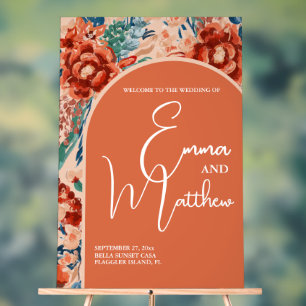 En Acrylique Panneau Mariage d'accueil Boho Terracotta Floral