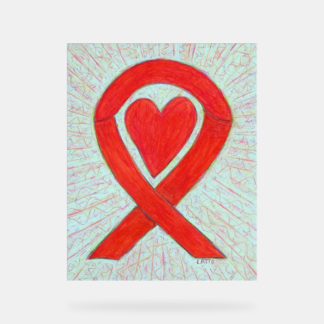 En Acrylique Panneau personnalisé Red Heart Awareness Ruban Art (Recto)