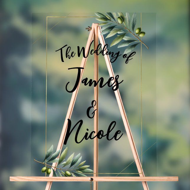 En Acrylique Panneau vert Feuille d'olive et or Russe Mariage (Neutre)