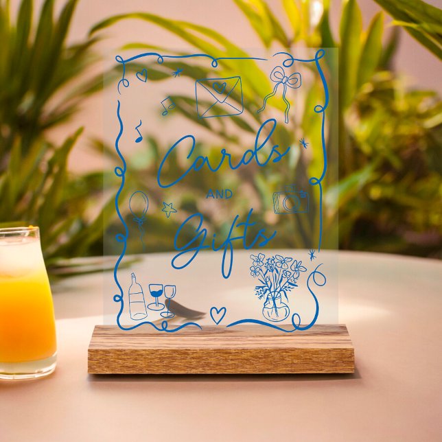 En Acrylique Retro chic bleu panneau illustré douche nuptiale (Retro chic blue illustrated sign bridal shower)