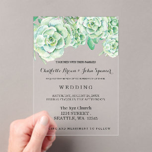 En Acrylique watercolor celadon succulentes invitations de mari