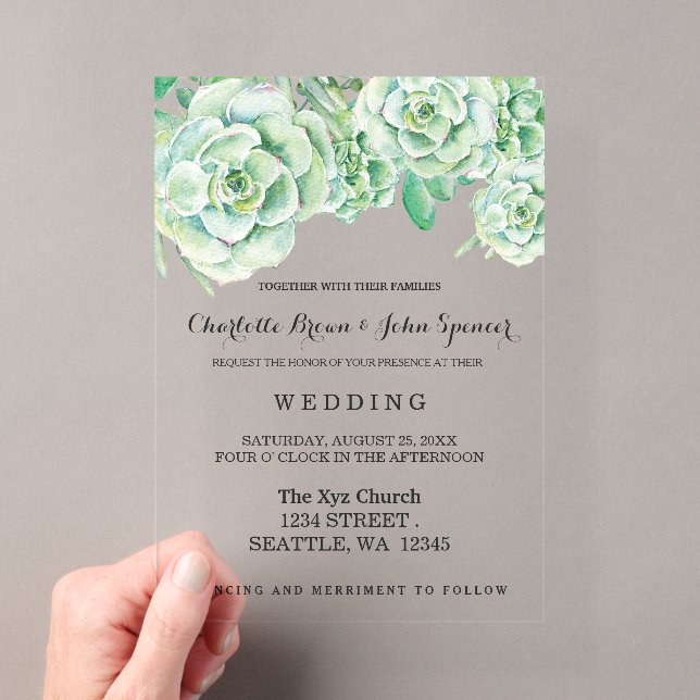 En Acrylique watercolor celadon succulentes invitations de mari (In situ (ordinateur de poche))