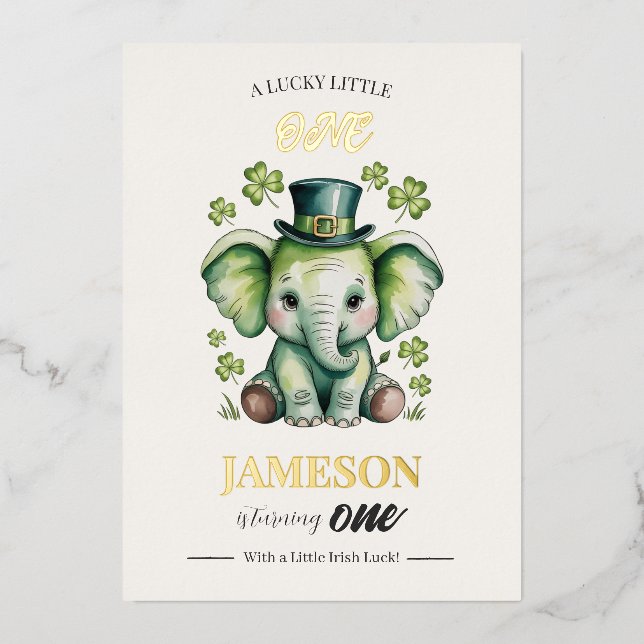 En Aluminium 1st Birthday Invitation | Foil St. Patrick's Card (Recto)