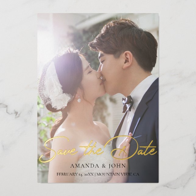 En Aluminium 2 Photo Save The Date Invitation Mariage Or (Recto)