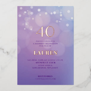 En Aluminium 40 Anniversaire Lilac Foil Invitation