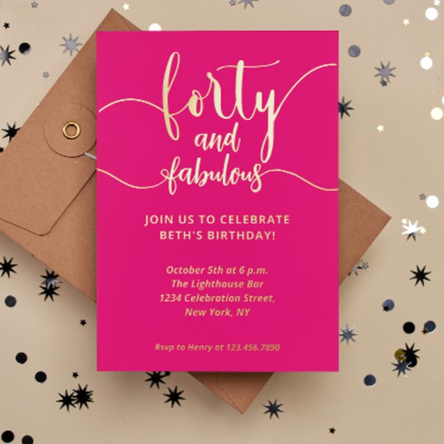 En Aluminium 40 et fabuleuse invitation Pink Birthday Party (40 and fabulous Pink Birthday Party invitation Foil Invitation)