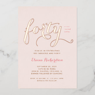 En Aluminium 40Anniversaire Fête Invitation Glamour Rose
