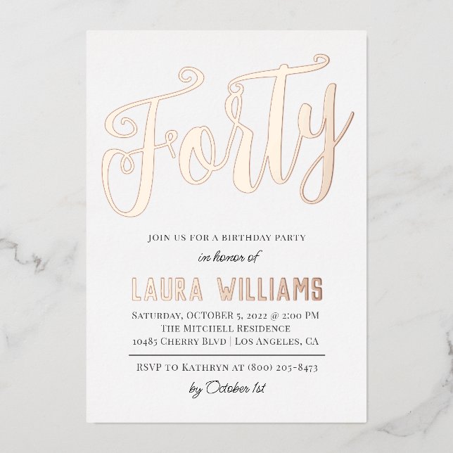 En Aluminium 40e Script Word Invitation à l'huile d'anniversair (Recto)