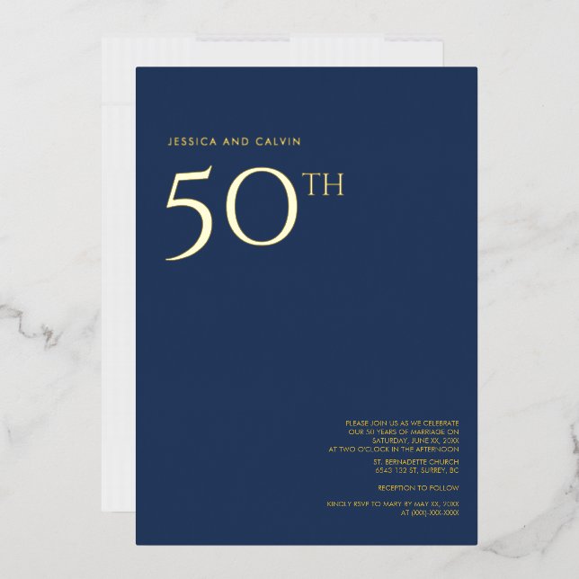 En Aluminium 50e anniversaire de Mariage Invitation Marine Bleu (Enveloppe)